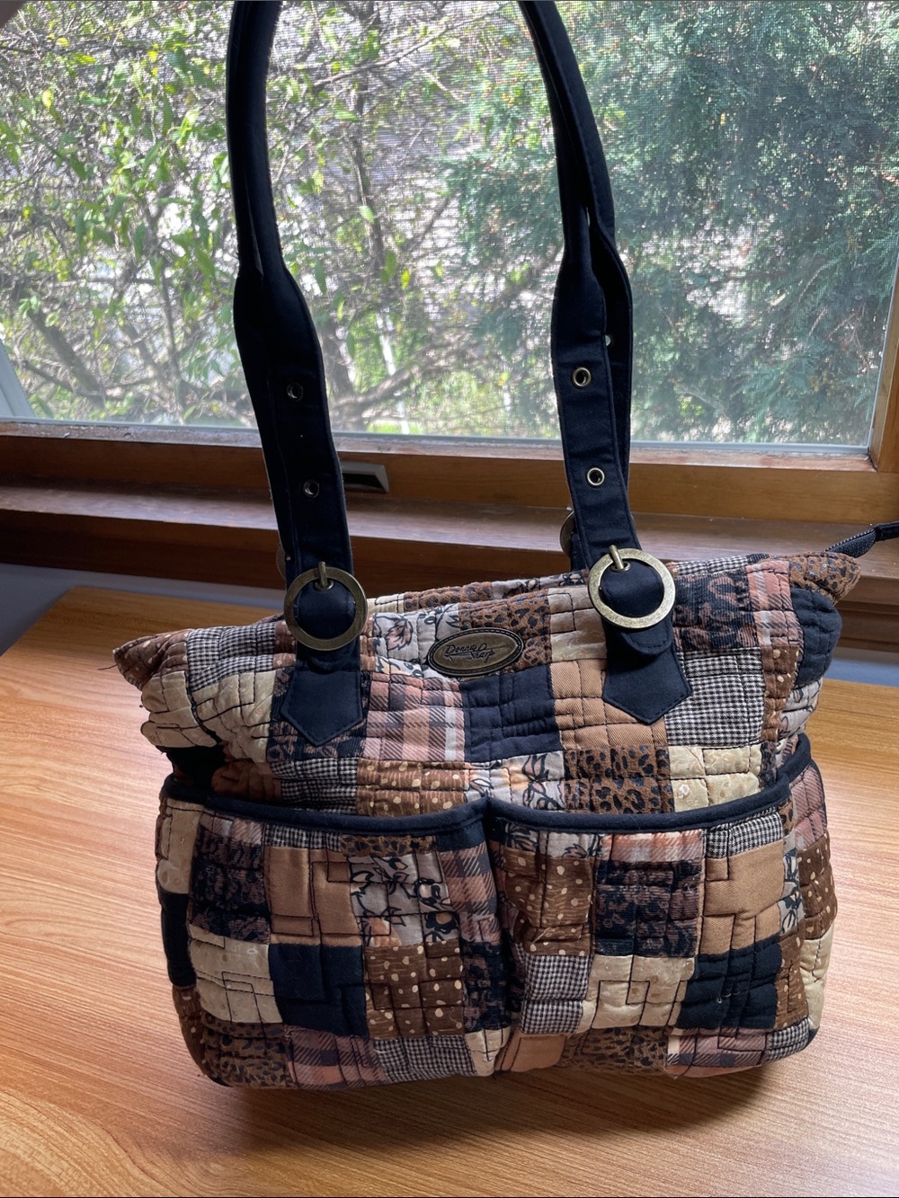 Donna Sharp Quilted Patchwork Shoulder Bag in Multi-Shade Black & Brown